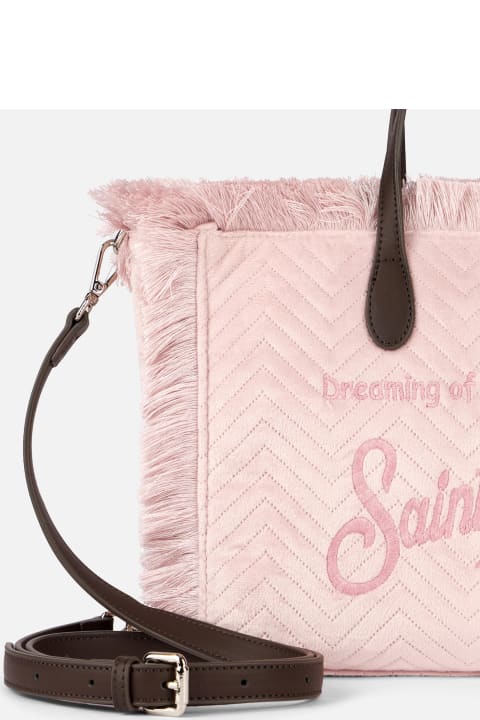 Homeware MC2 Saint Barth Velvet Quilt Pink Colette Handbag With Fringes