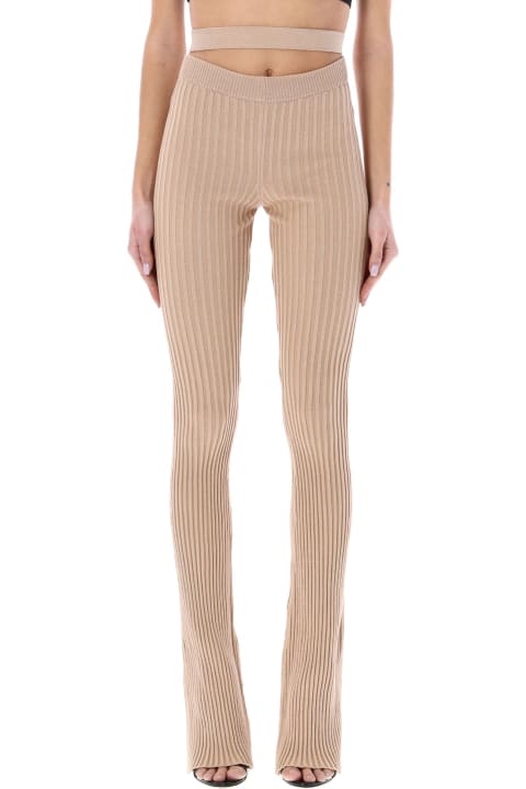 Ribbed Knit Flare Pants With Cut-out