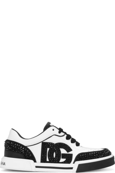 Shoes for Baby Girls Dolce & Gabbana Black And White Dg Sneakers With Rhinestones
