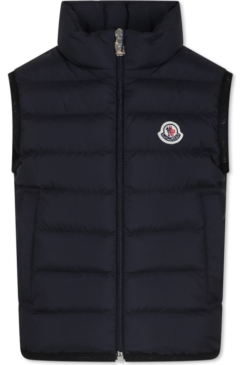 Moncler Clothing for Boys Moncler Blue Contrin Vest For Boy With Logo