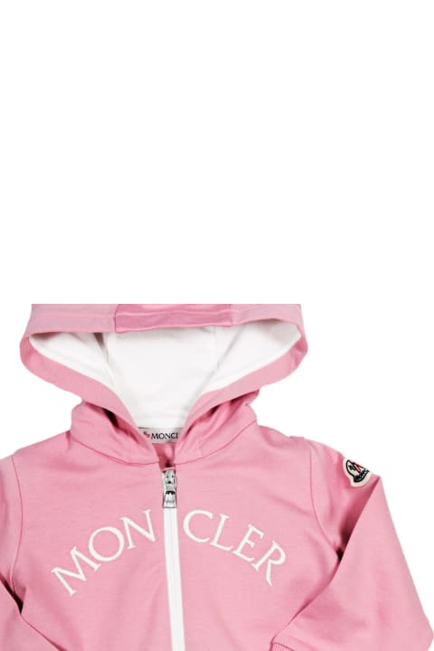 Topwear for Baby Girls Moncler Cotton Sweatshirt With Zip And Hood And Logo Lettering On The Front