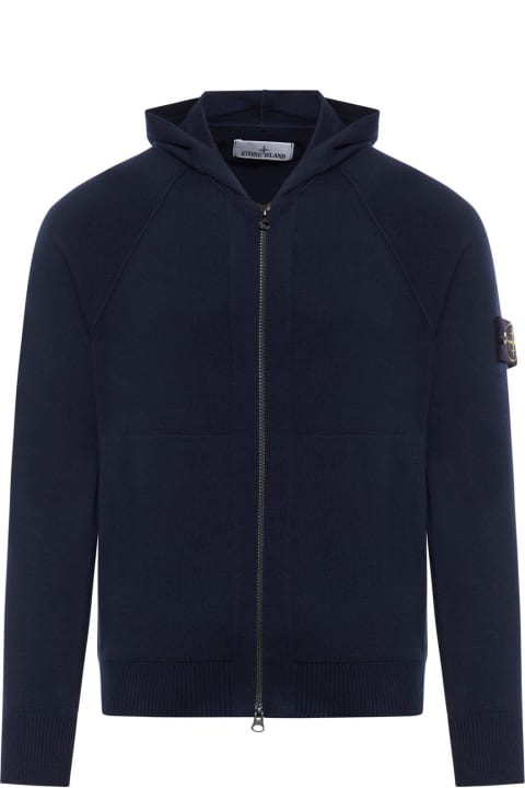 Sweaters for Men Stone Island Logo Patch Zip Up Sweater