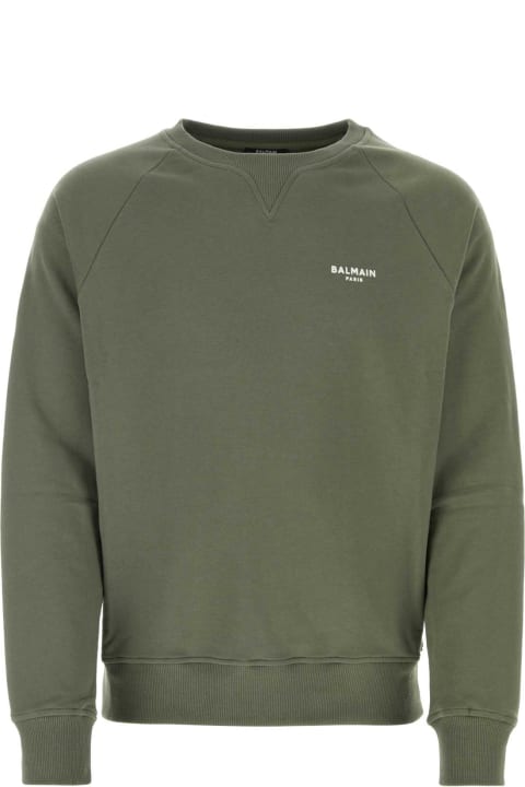 Balmain Fleeces & Tracksuits for Men Balmain Army Green Cotton Sweatshirt