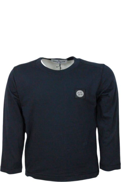 Fashion for Boys Stone Island 100% Cotton Long Sleeve Crew Neck T-shirt With Logo On The Chest