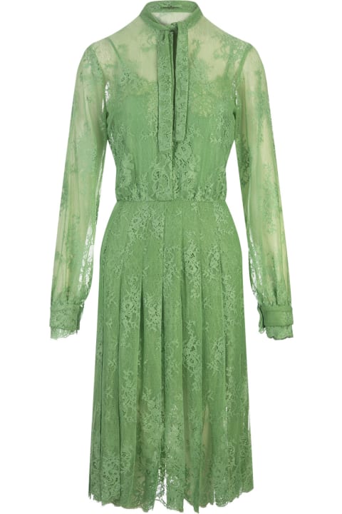 Fashion for Women Ermanno Scervino Green Lace Dress With Long Sleeve And Collar Bow