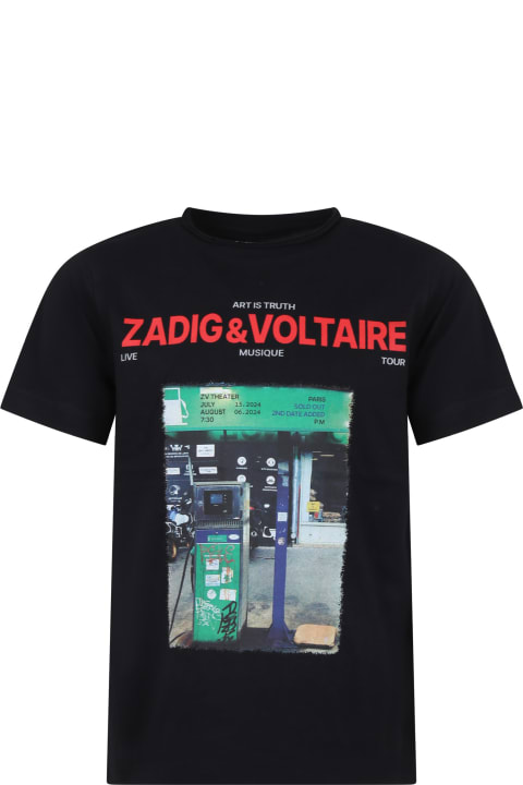 ボーイズ Zadig & VoltaireのTシャツ＆ポロシャツ Zadig & Voltaire Black T-shirt For Boy With Print And Logo