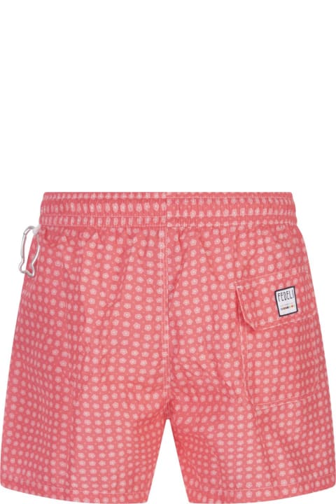 Swimwear for Men Fedeli Red Swim Shorts With Micro Flower Pattern