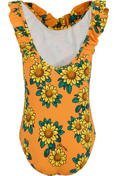 インテリア Kenzo Kids Orange Swimsuit For Girl With Sunflower