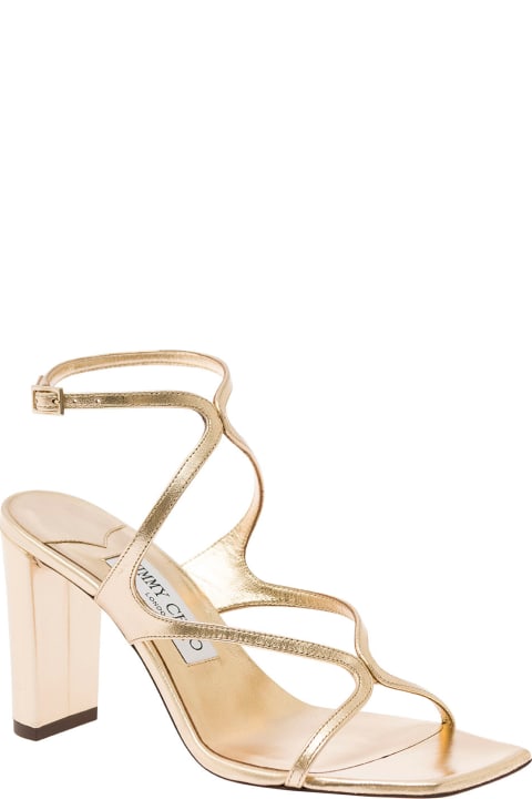 Fashion for Women Jimmy Choo 'azie' Gold-tone Low Top Sandals With Squared Toe In Laminated Leather Woman