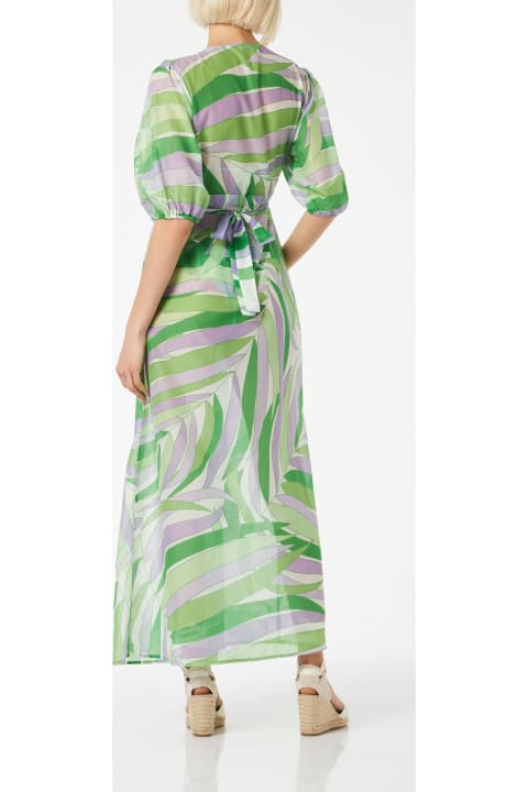 ウィメンズ新着アイテム MC2 Saint Barth Cotton And Silk Long Dress Bliss With Palm Print