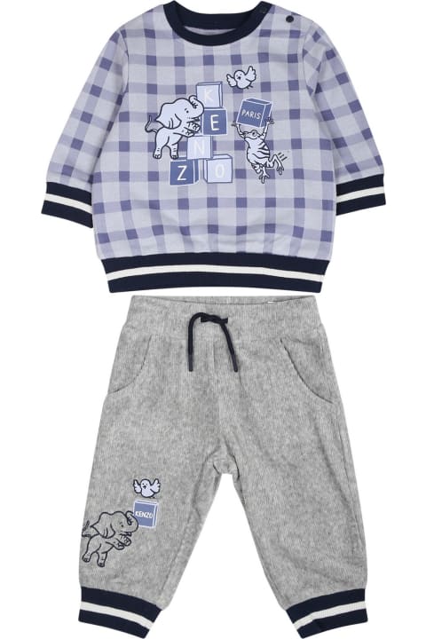 Bottoms for Baby Boys Kenzo Kids Light Blue Suit For Baby Boy With Elephant