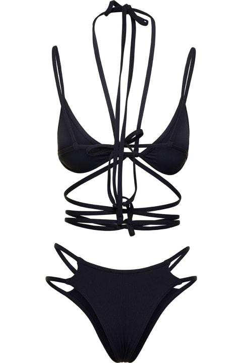 Swimwear for Women ANDREĀDAMO Black Triangle Bikini With Crossed Laces In Stretch Polyamide Woman