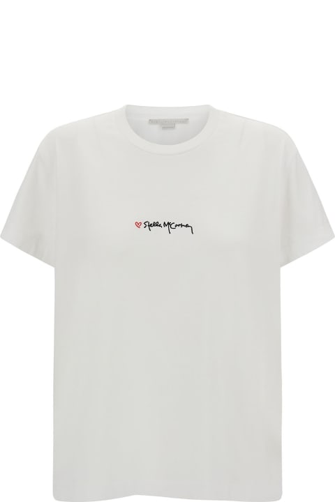 Clothing for Women Stella McCartney White Crewneck T-shirt With Embroidered Logo At The Front In Cotton Woman