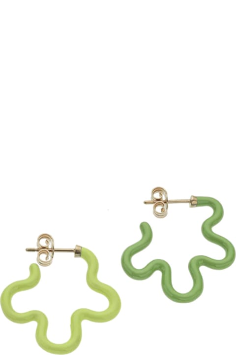 Earrings for Women Bea Bongiasca 2 Tone Asymmetrical Flower Power Earrings In Lime And Green