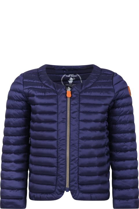Save the Duck for Kids Save the Duck Blue Vela Down Jacket For Girl With Iconic Logo
