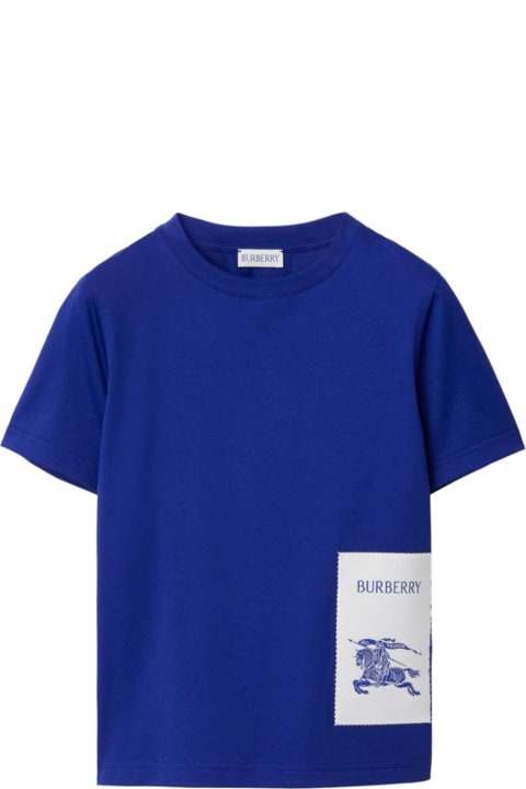 Burberry T-Shirts & Polo Shirts for Boys Burberry Blue T-shirt With Equestrian Knight Patch In Cotton Boy
