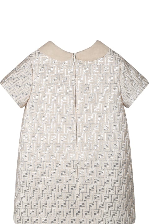 Fashion for Baby Boys Fendi Ivory Dress For Baby Girl With Double F