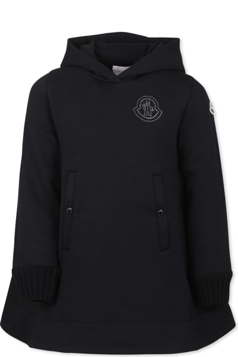 Moncler Dresses for Girls Moncler Black Sweatshirt For Girl With Logo