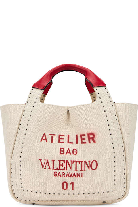 Homeware Valentino Garavani Elegant Beige Tote Bag With Red Details
