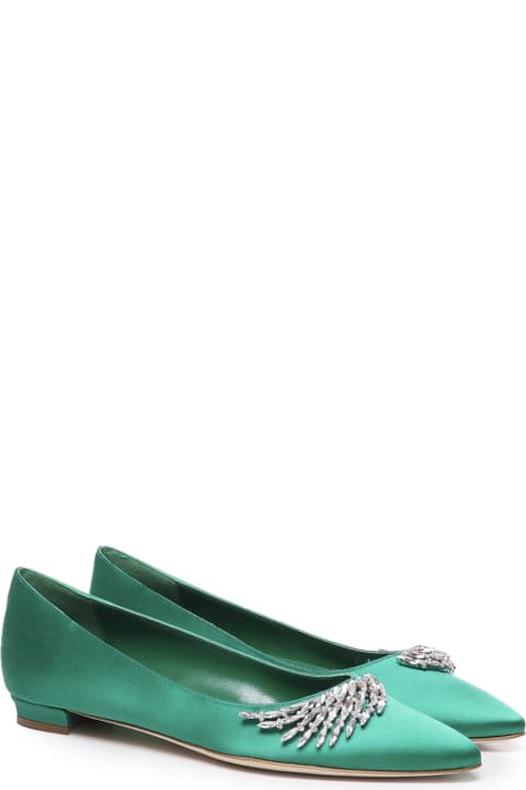 Shoes for Women Manolo Blahnik Flat Pumps With Satin Jewel Buckle