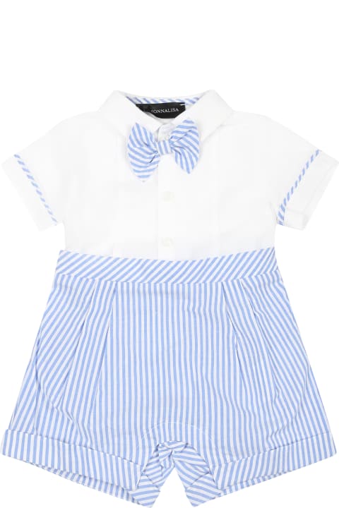 Monnalisa Bodysuits & Sets for Baby Girls Monnalisa Light Blue Romper For Baby Boy With Bow Tie