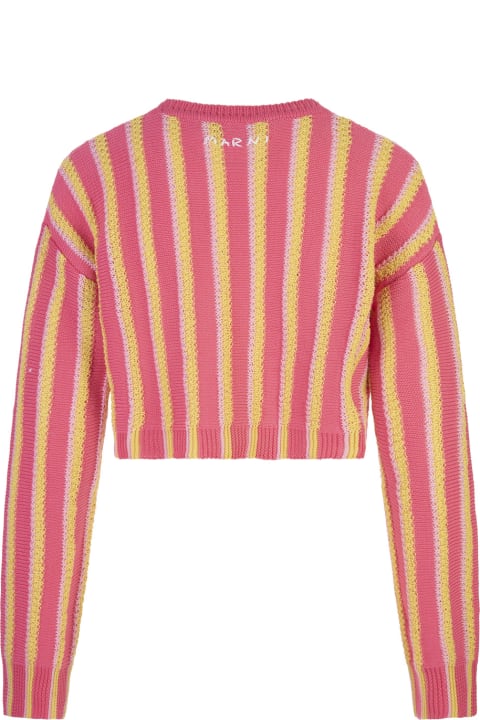 Marni for Women Marni Pink, Yellow And White Striped Knitted Crop Pullover