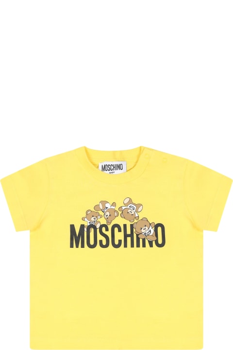 T-Shirts & Polo Shirts for Baby Girls Moschino Yellow T-shirt For Babykids With Teddy Bear