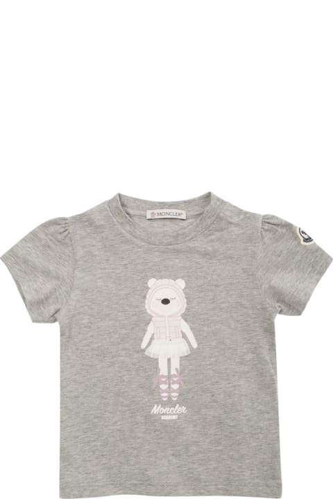 Fashion for Baby Boys Moncler Grey Front Print Crew Neck T-shirt In Cotton Baby