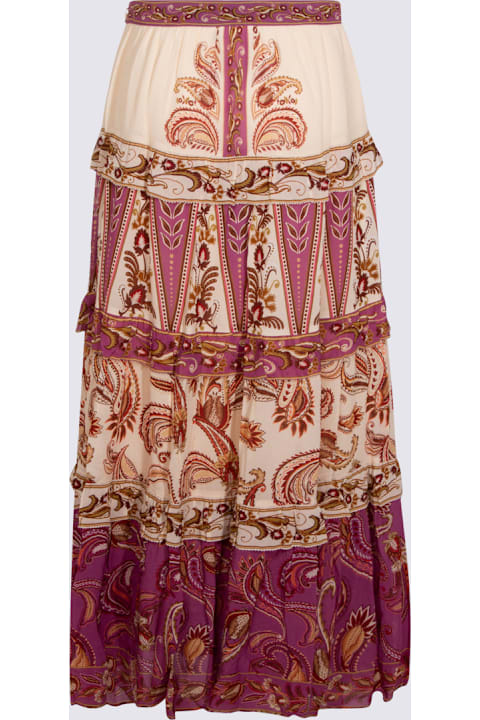 Homeware Farm Rio Cream And Violet Viscose Skirt