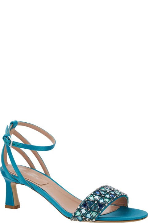 Light Blue Sandals With Mirror-like Details In Leather Woman