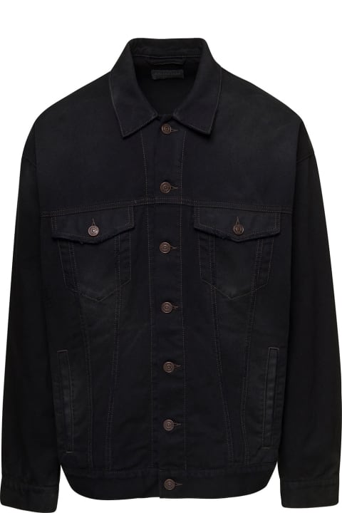 Oversized Black Jacket With Obscured Logo In Cotton Denim Man