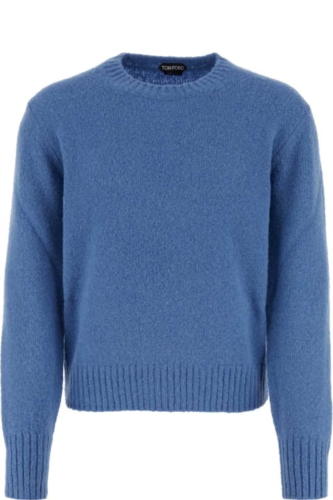 Sweaters for Men Tom Ford Blue Alpaca Blend Sweater