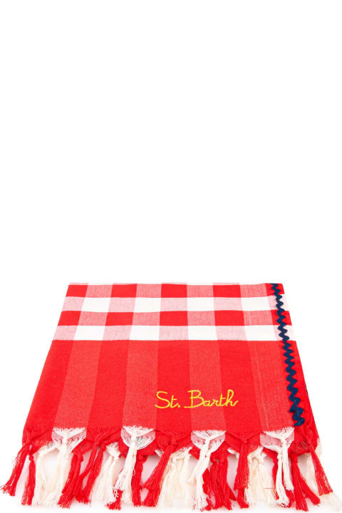 Homeware MC2 Saint Barth Fouta With Navy Blue Wave Trim And Gingham Print