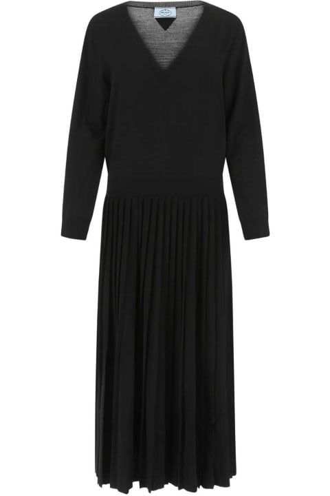 Fashion for Women Prada Black Stretch Wool Blend Dress