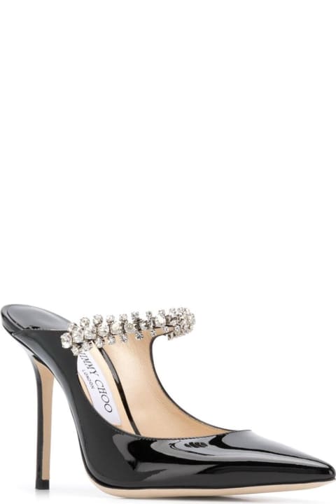 Black Pumps With Crystal Strap In Patent Leather Woman