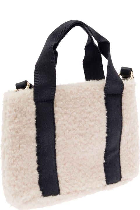 Blue And White Shoulder Bag With Logo Detail And Charm In Teddy Girl