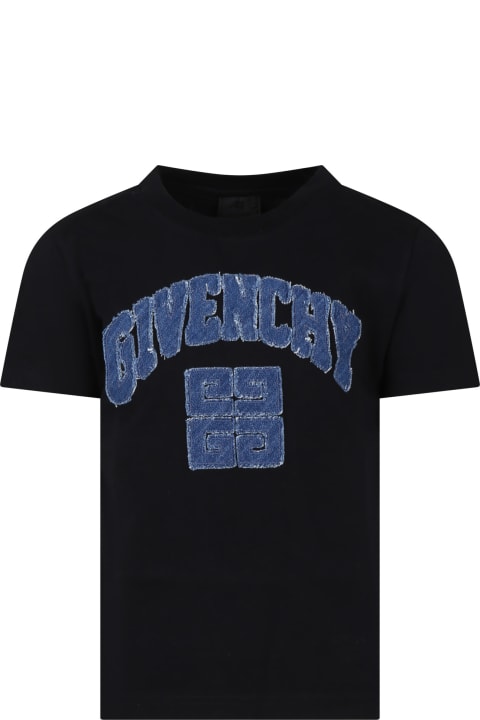 ボーイズ Tシャツ＆ポロシャツ Givenchy Black T-shirt For Boy With Denim Logo