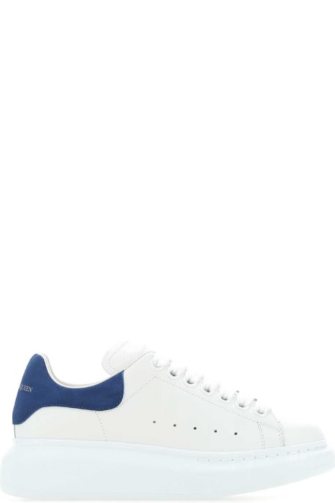 Alexander McQueen Shoes for Women Alexander McQueen White Leather Sneakers With Blue Suede Heel