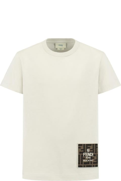 Topwear for Boys Fendi Logo Embroidered Crewneck T-shirt
