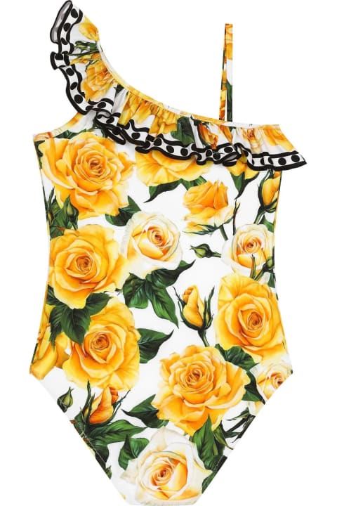 ガールズ Dolce & Gabbanaの水着 Dolce & Gabbana One-piece Swimwear In Lycra With Yellow Rose Print