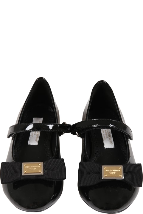 Dolce & Gabbana Shoes for Girls Dolce & Gabbana Black Ballet Flats For Girl With Logo And Bow