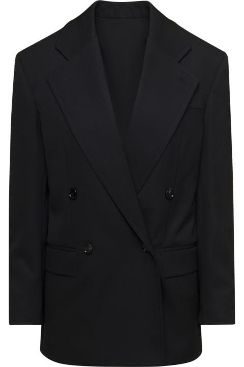 Black Oversized Double-breasted Jacket In Stretchy Wool Woman Bottega Veneta