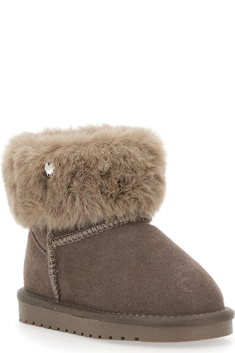Homeware Monnalisa Brown Ankle Boots With Faux Fur Design In Suede Girl
