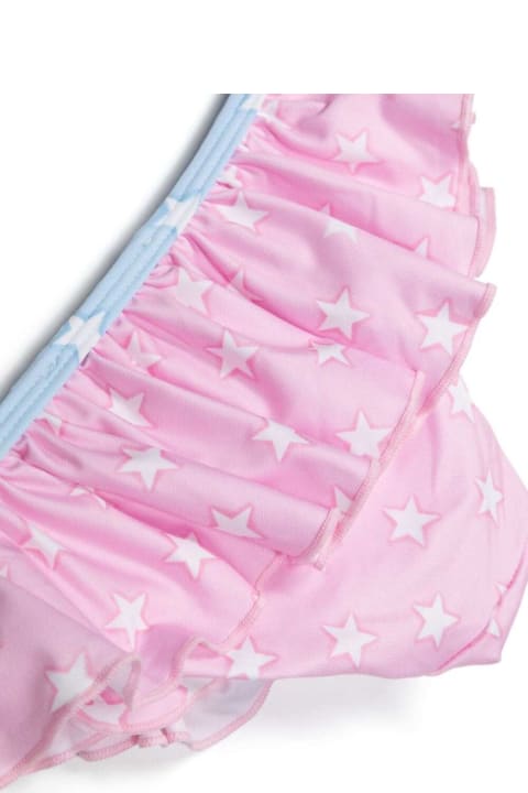 Monnalisa Swimwear for Girls Monnalisa Pink And Light Two Piece Bikini Set With Star Print In Stretch Fabric Girl