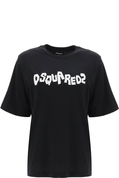 ウィメンズ Dsquared2のトップス Dsquared2 Black T-shirt With Contrast Logo