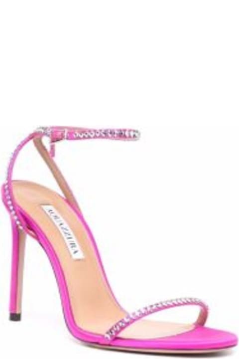 Aquazzura Woman's Olie Pink Leather Sandals With Crystals Detail