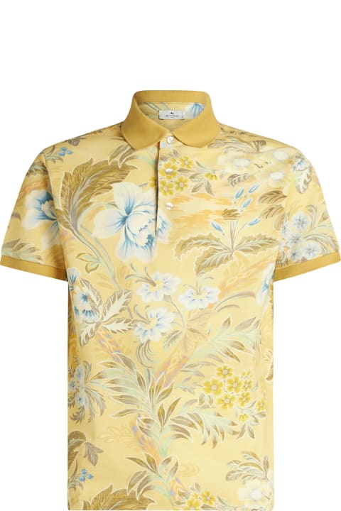 Etro Topwear for Men Etro Yellow Printed Cotton Polo Shirt