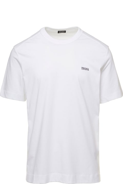 White Crewneck T-shirt With Lettering In Cotton Man Zegna