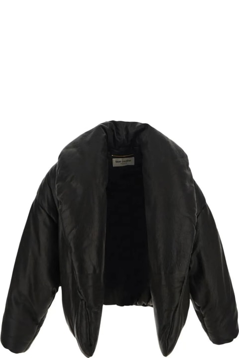 Cassandre Leather Puffer Jacket in Black - Saint Laurent