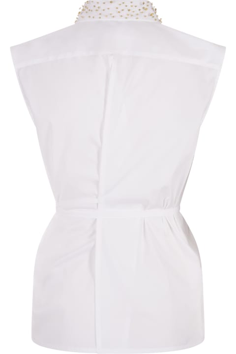 Topwear for Women Fabiana Filippi White Sleeveless Shirt With Jewelled Collar